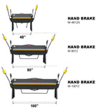 Comparison chart of 48-inch, 80-inch, and 100-inch sheet metal hand brake sizes and bending dimensions, model W-10012