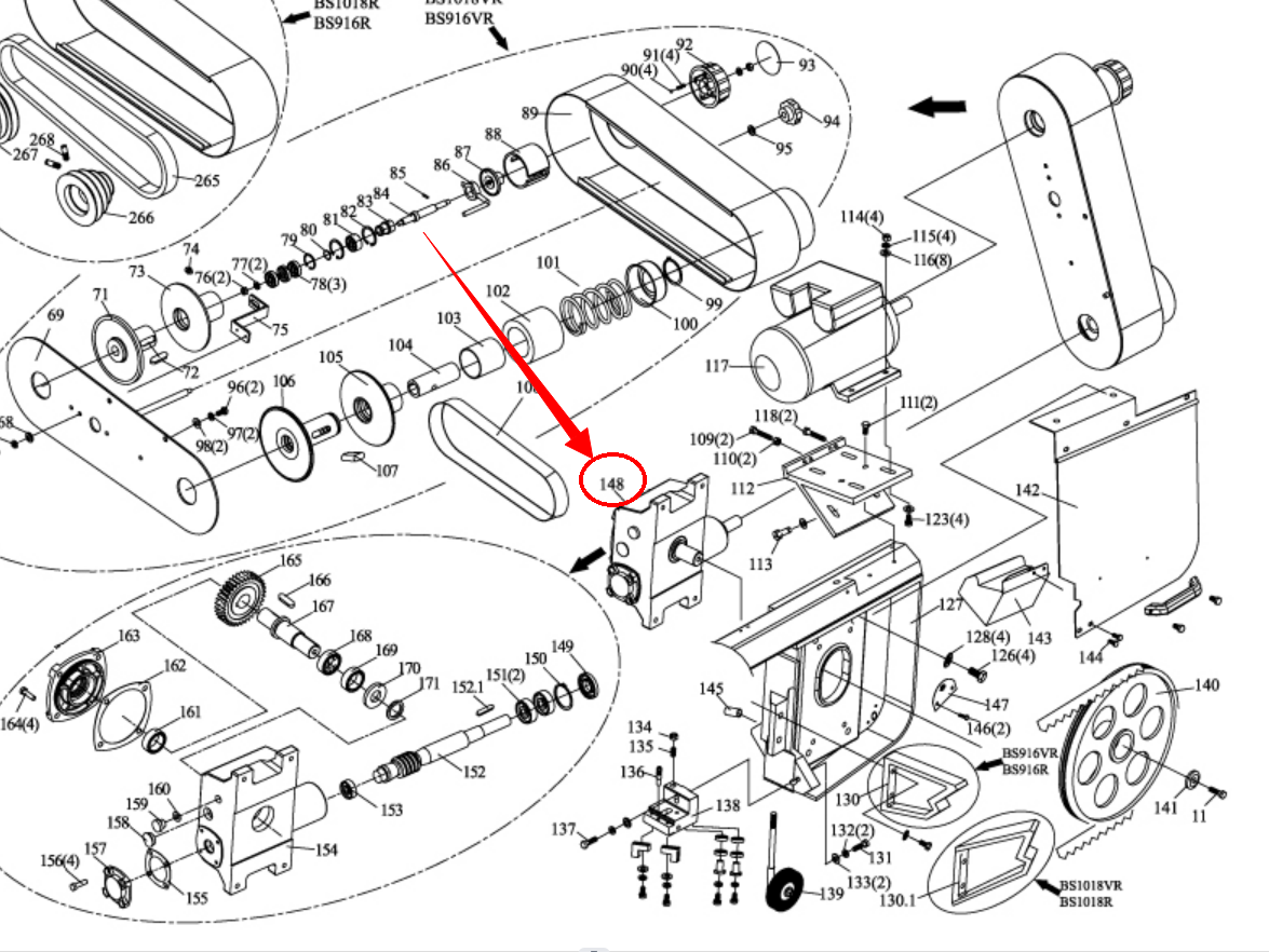 Spare parts for KAKA Industrial BS1018R part 148 Gearbox Assembly